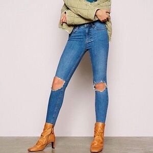 Free People High-Rise Blue Distressed Skinny Jeans - Women